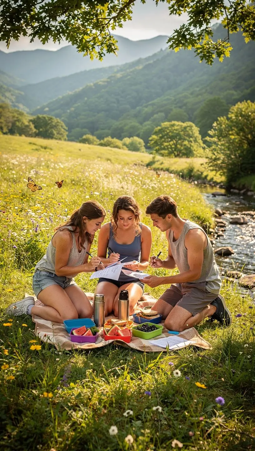 Список необходимых вещей для похода, включая воду, еду и туристическое снаряжение.